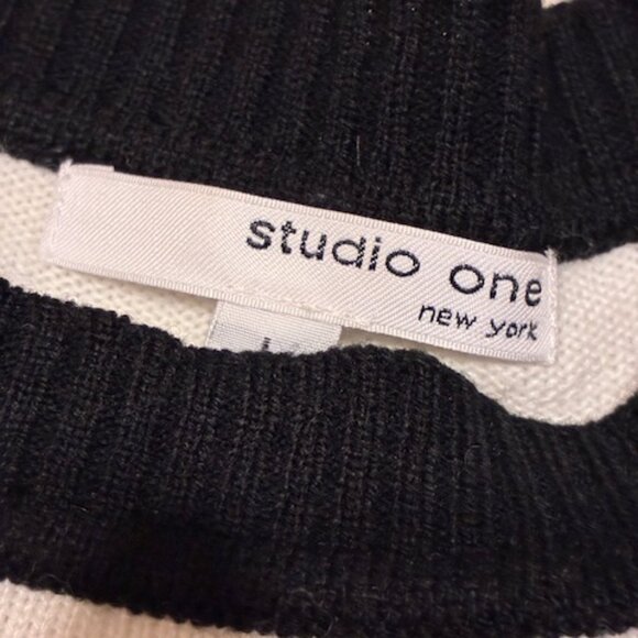 Studio One Women's Colorblock Green Black White Sweater Knit Dress Sz L Holiday - Picture 4 of 9